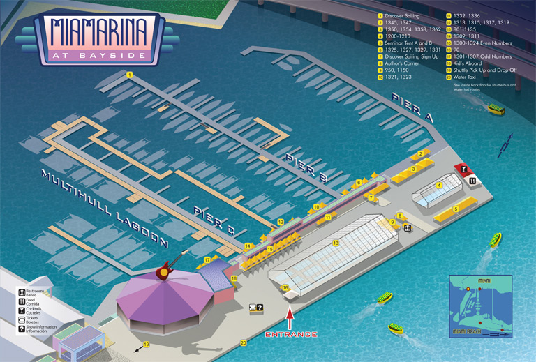 Miami Boat Show Maps Illustrated by artist John Potter