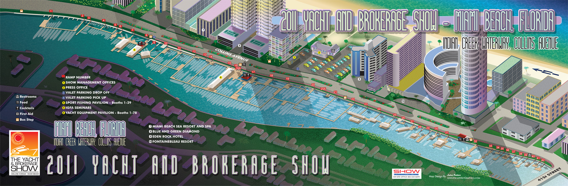 Miami Boat Show Maps Illustrated by artist John Potter