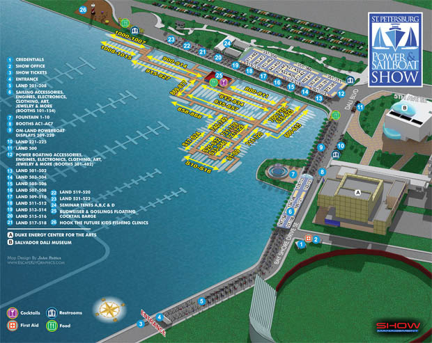 illustrated map for the 2015 Saint Petersburg Power & Sailboat Show
