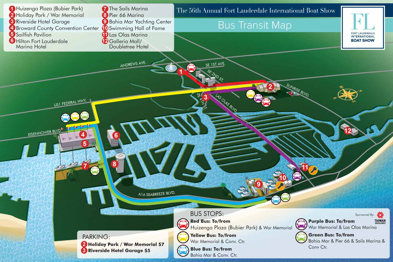 Fort Lauderdale International Boat Show - Bus Map - 2015