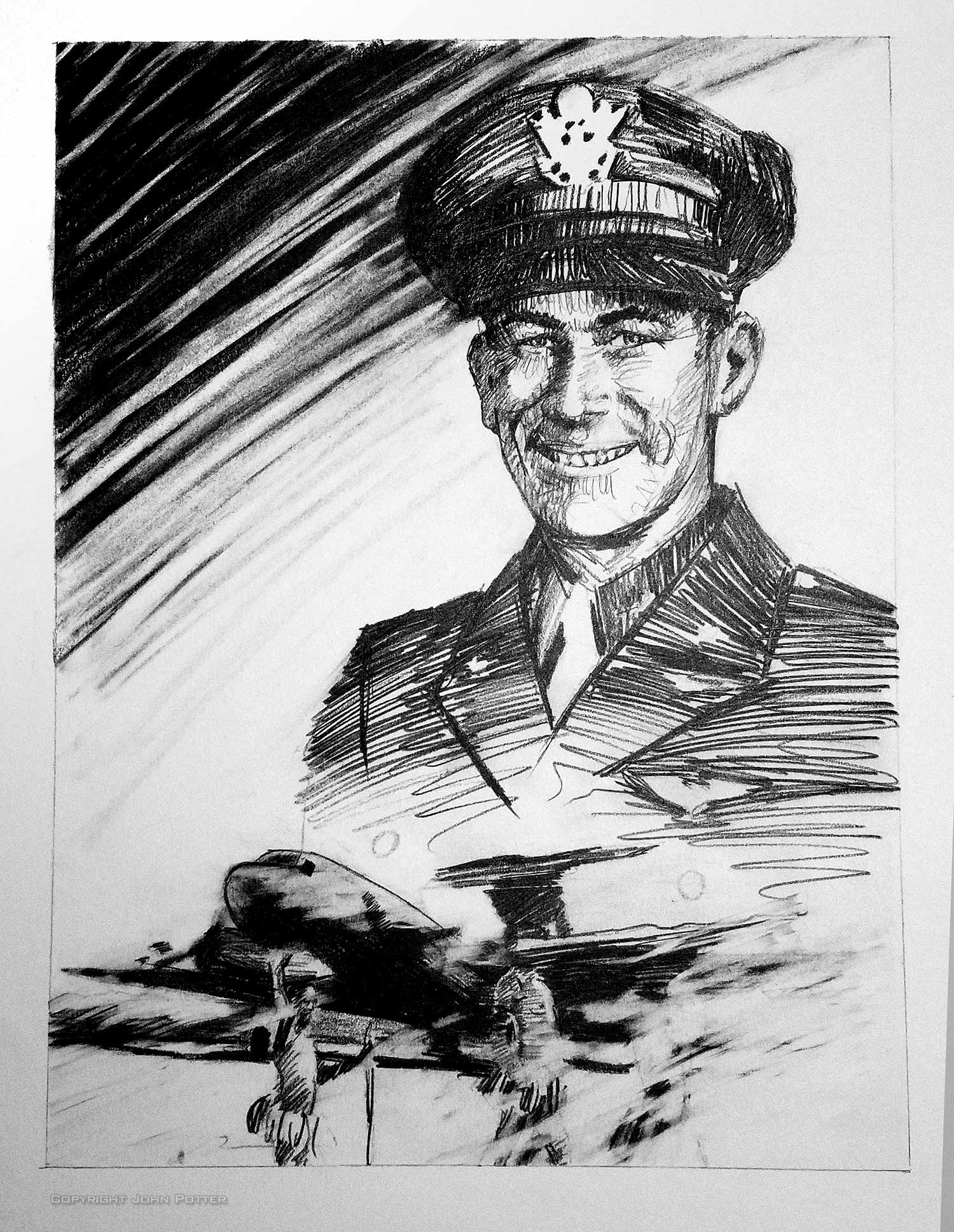 Graphite Drawing - Portrait of a World War Two Veteran
