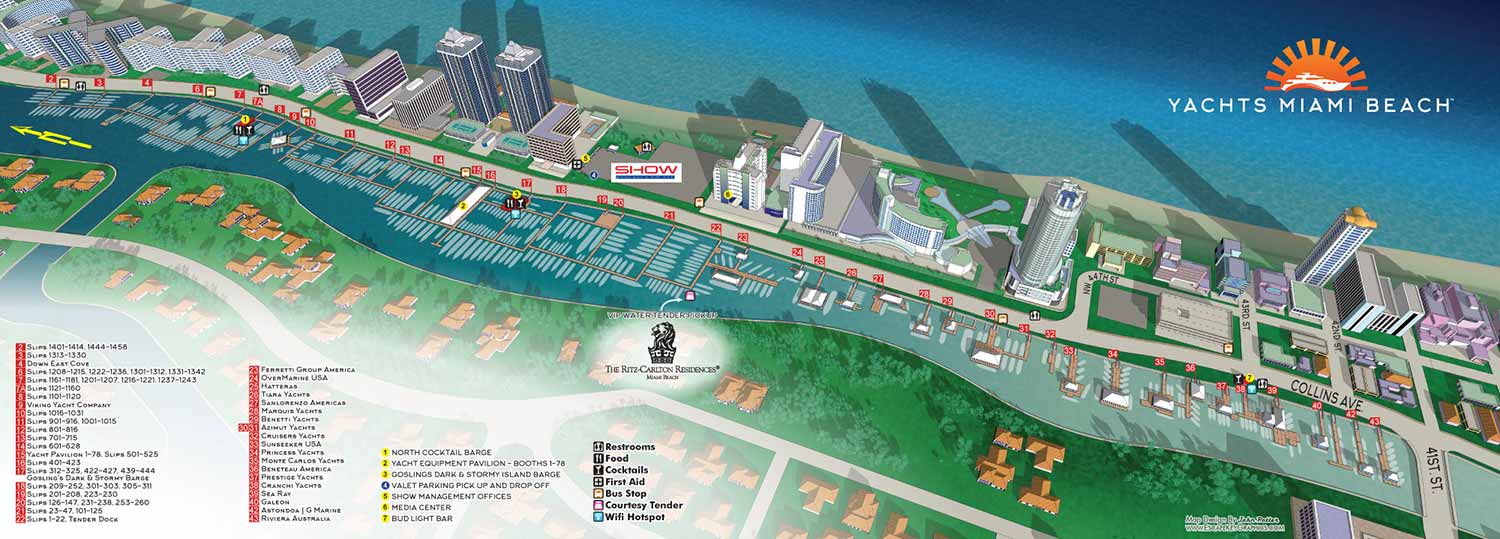 illustrated map for the 2016 Yachts Miami Beach Boat Show