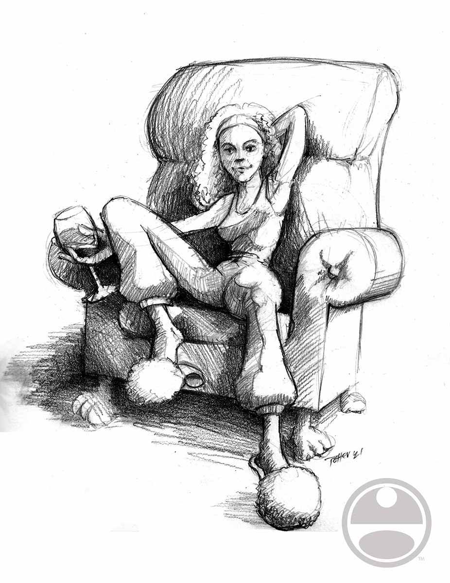 Sketch of a girl sitting in a chair