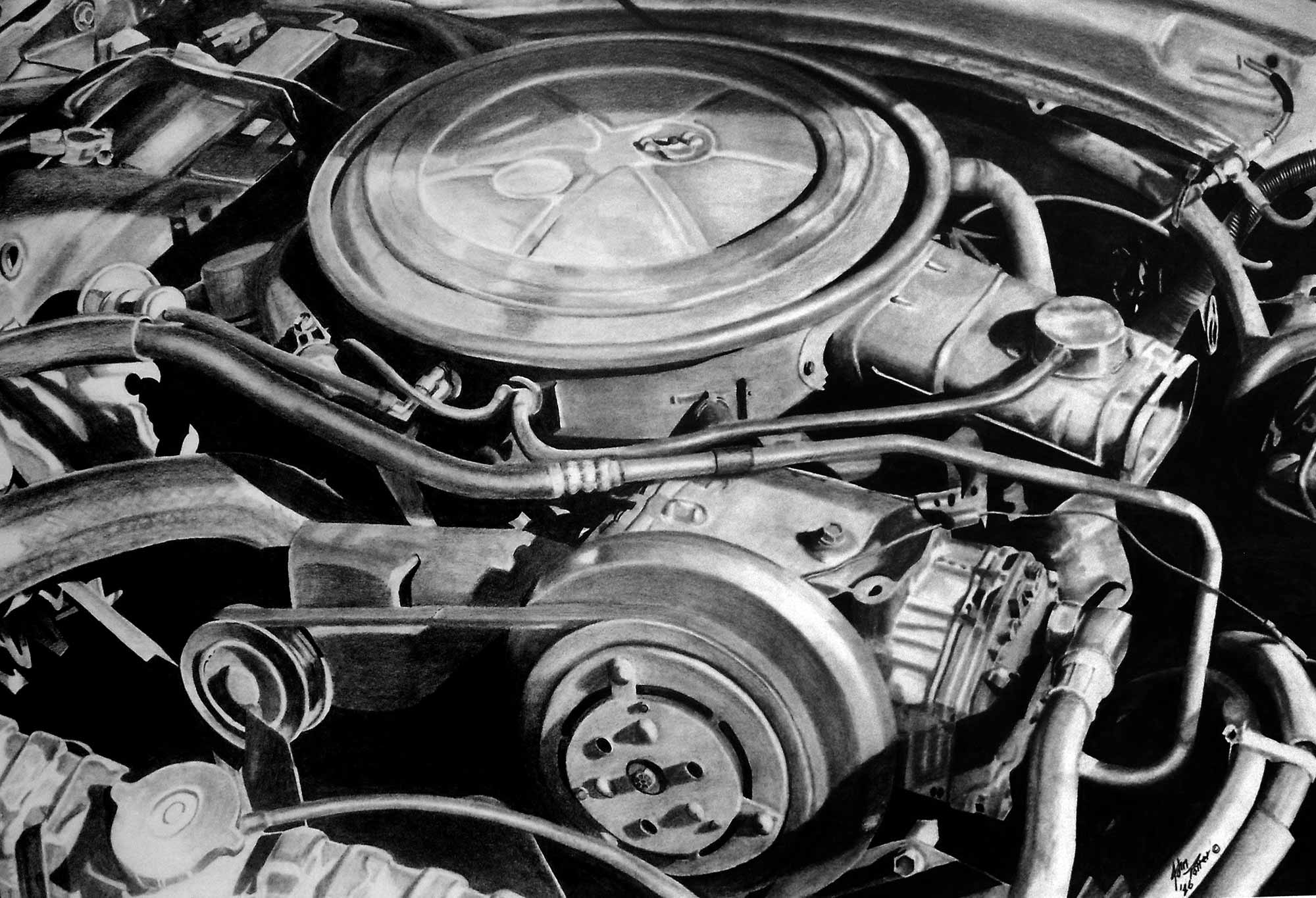 Pencil Drawing of an Engine