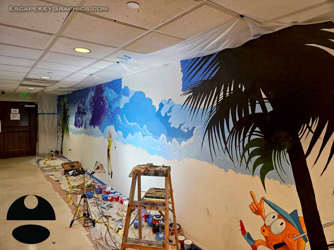 hallway mural in progress