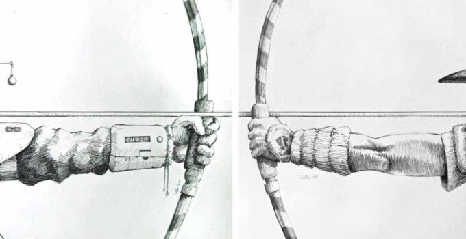 Graphite Drawing - Study for a painting of archers