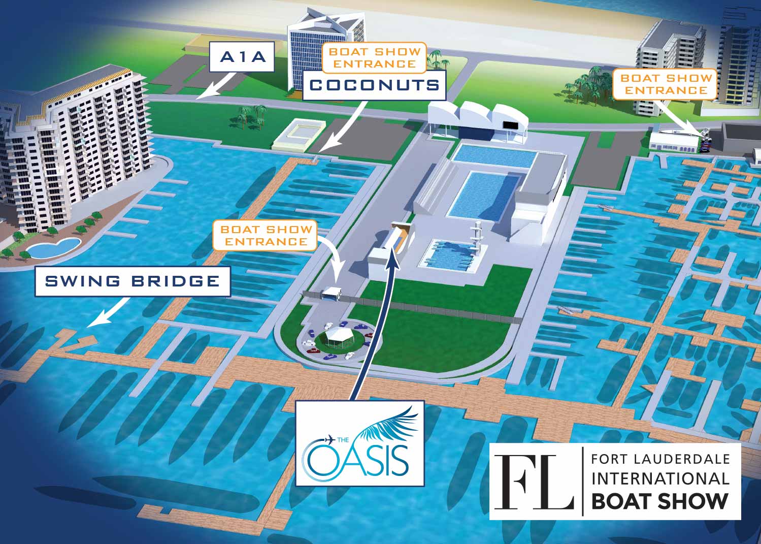 Map of The Oasis VIP Lounge by Global Marine Travel at The Fort Lauderdale International Boat Show Superyacht Village