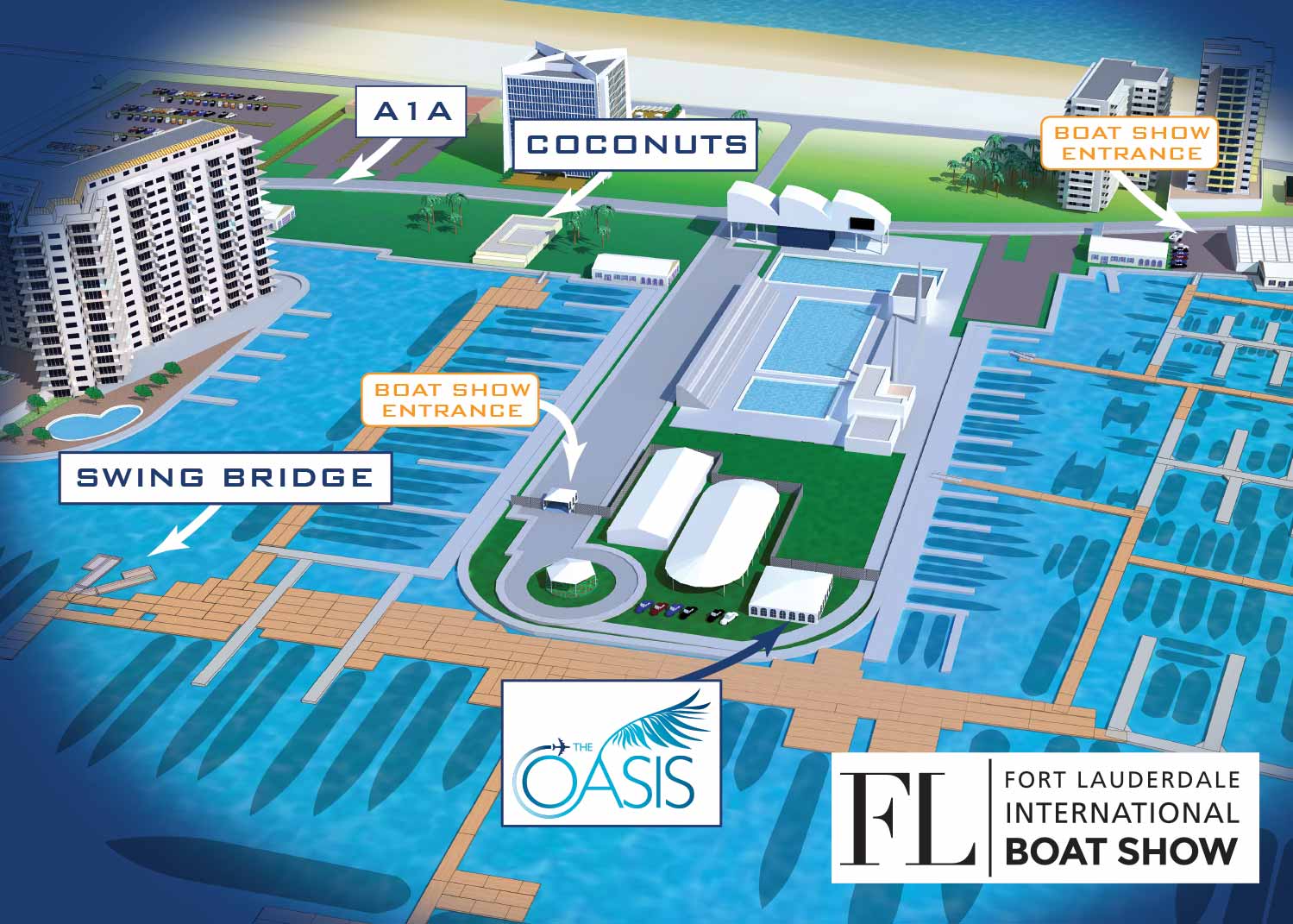 Map of The Oasis VIP Lounge by Global Marine Travel  at The Fort Lauderdale International Boat Show