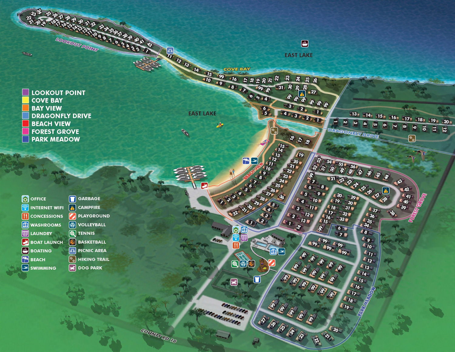 Illustrated map of vacation cottages