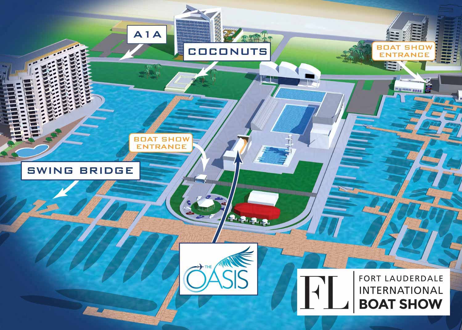 Map of The Oasis VIP Lounge by Global Marine Travel  at The Fort Lauderdale International Boat Show