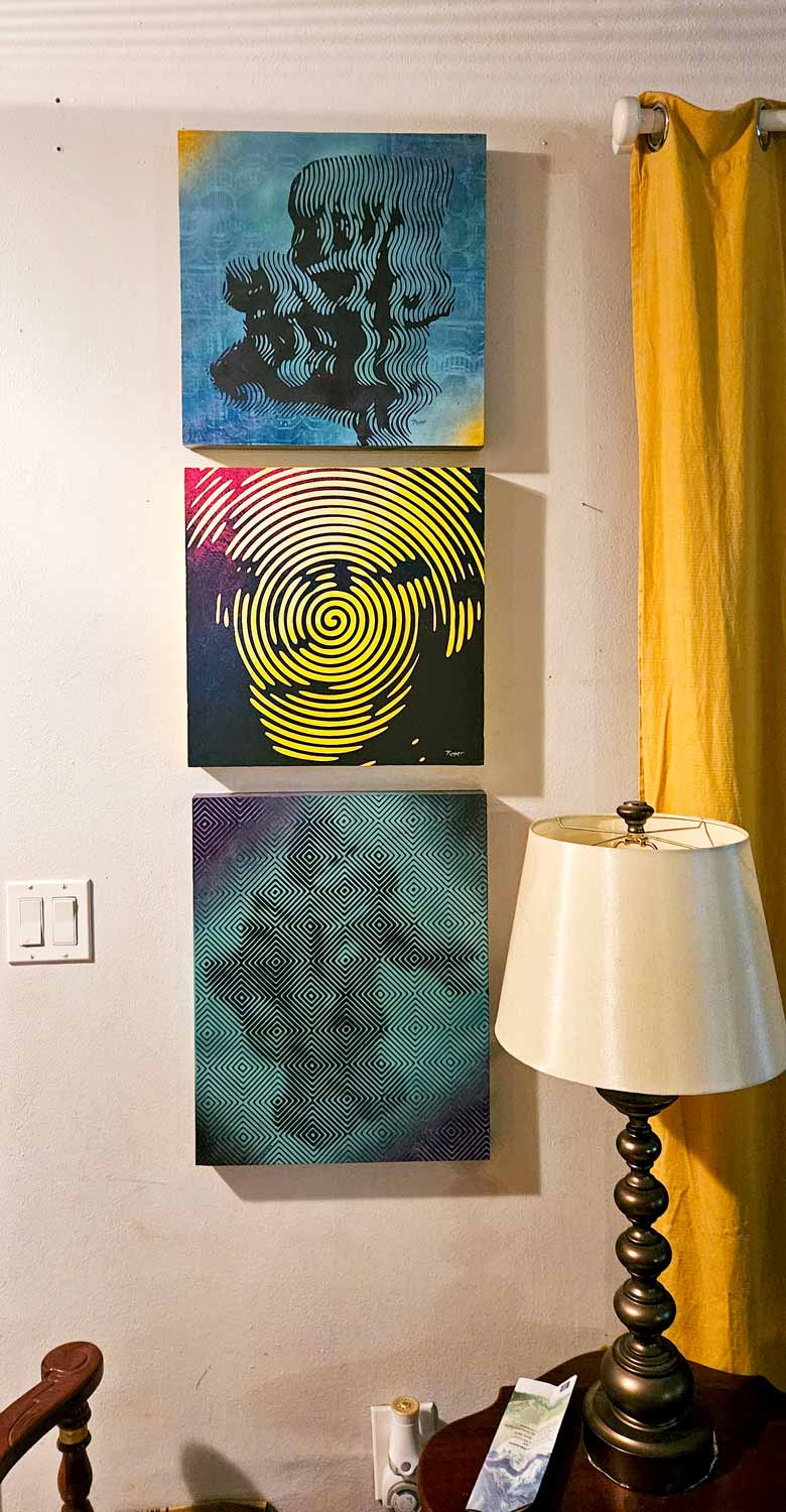 Portrait of Andy Warhol in acrylic on display