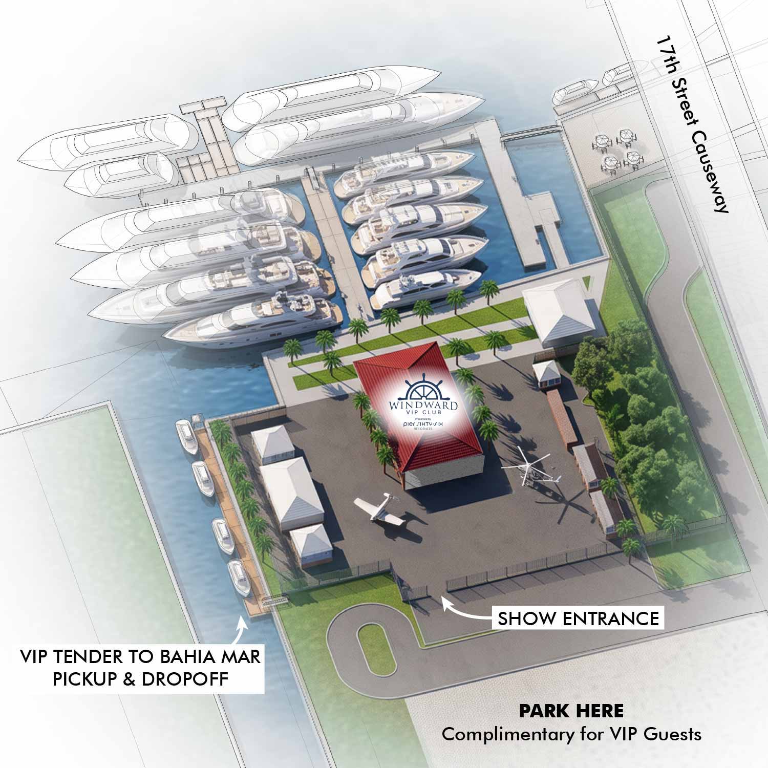 Map for the Windward VIP Club at the Fort Lauderdale International Boat Show