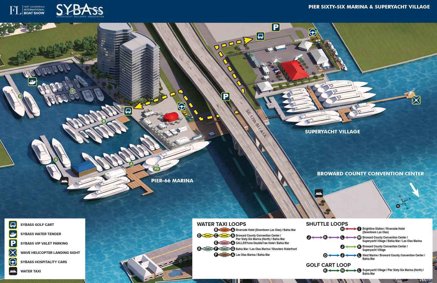 Fort Lauderdale International Boat Show SYBAss Map 2026 Pier Sixty-Six Marina and Superyacht Village