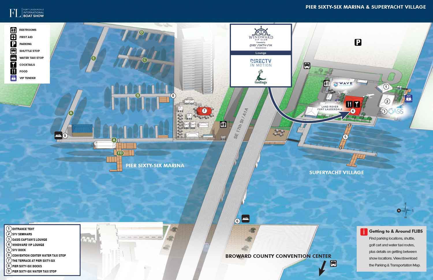Map for The Fort Lauderdale International Boat Show of the 17th Street Causeway and landmarks