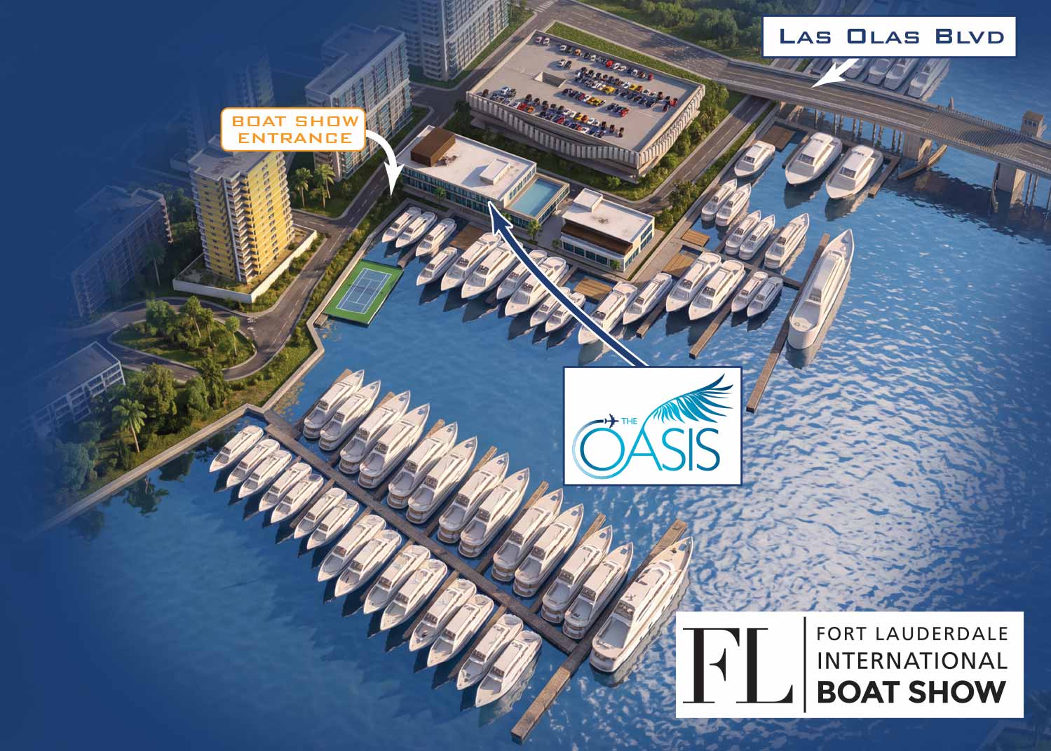 Map of The Oasis VIP Lounge by Global Marine Travel at The Fort Lauderdale International Boat Show Las Olas Marina