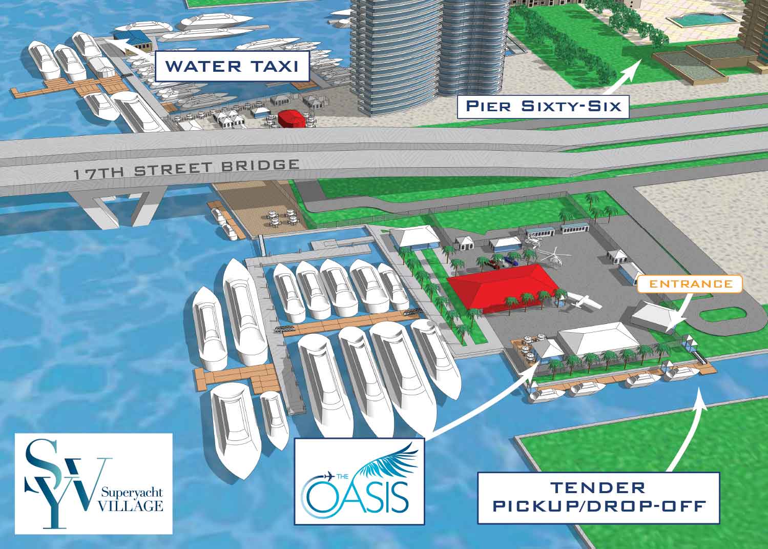 Map of The Oasis VIP Lounge by Global Marine Travel at The Fort Lauderdale International Boat Show Superyacht Village