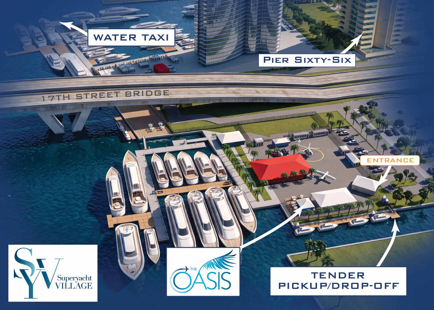 Map of The Oasis VIP Lounge by Global Marine Travel at The Fort Lauderdale International Boat Show Superyacht Village